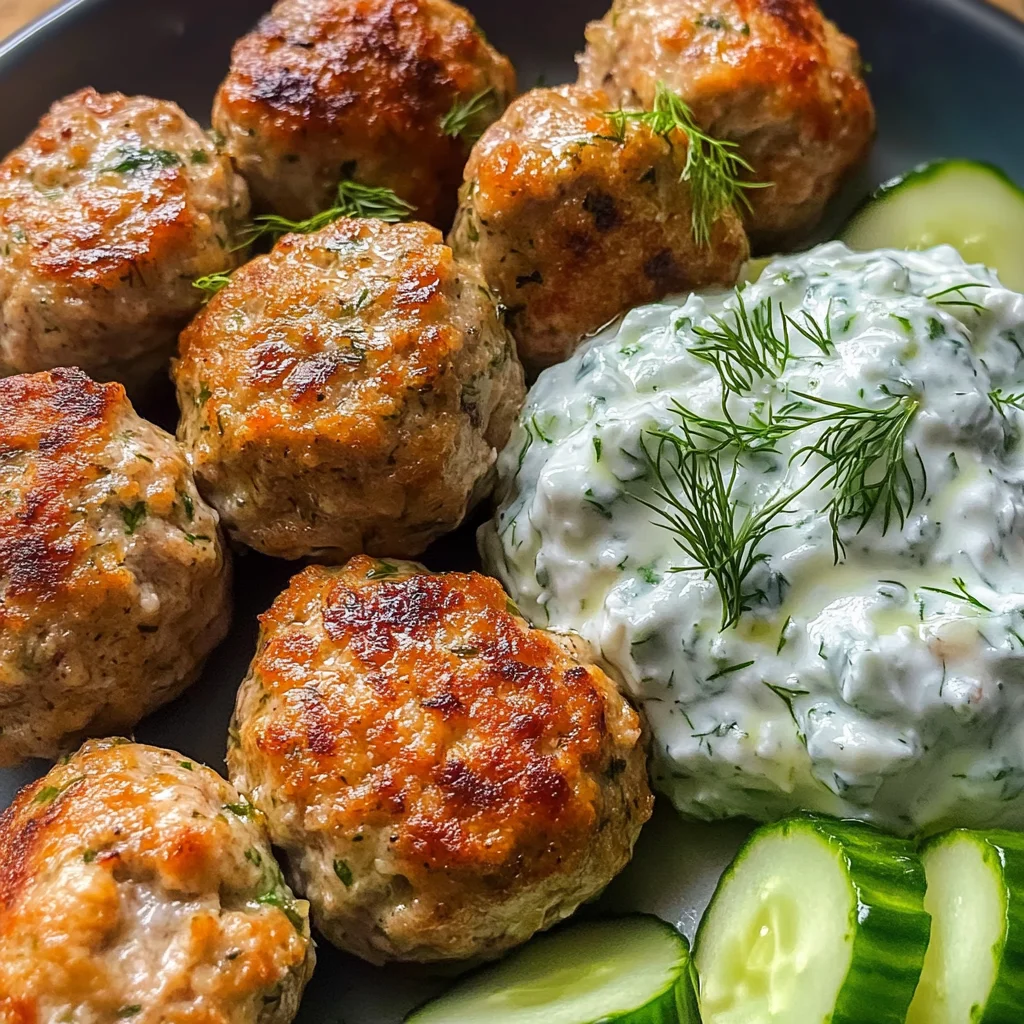 GREEK TURKEY MEATBALLS with HOMEMADE TZATZIKI