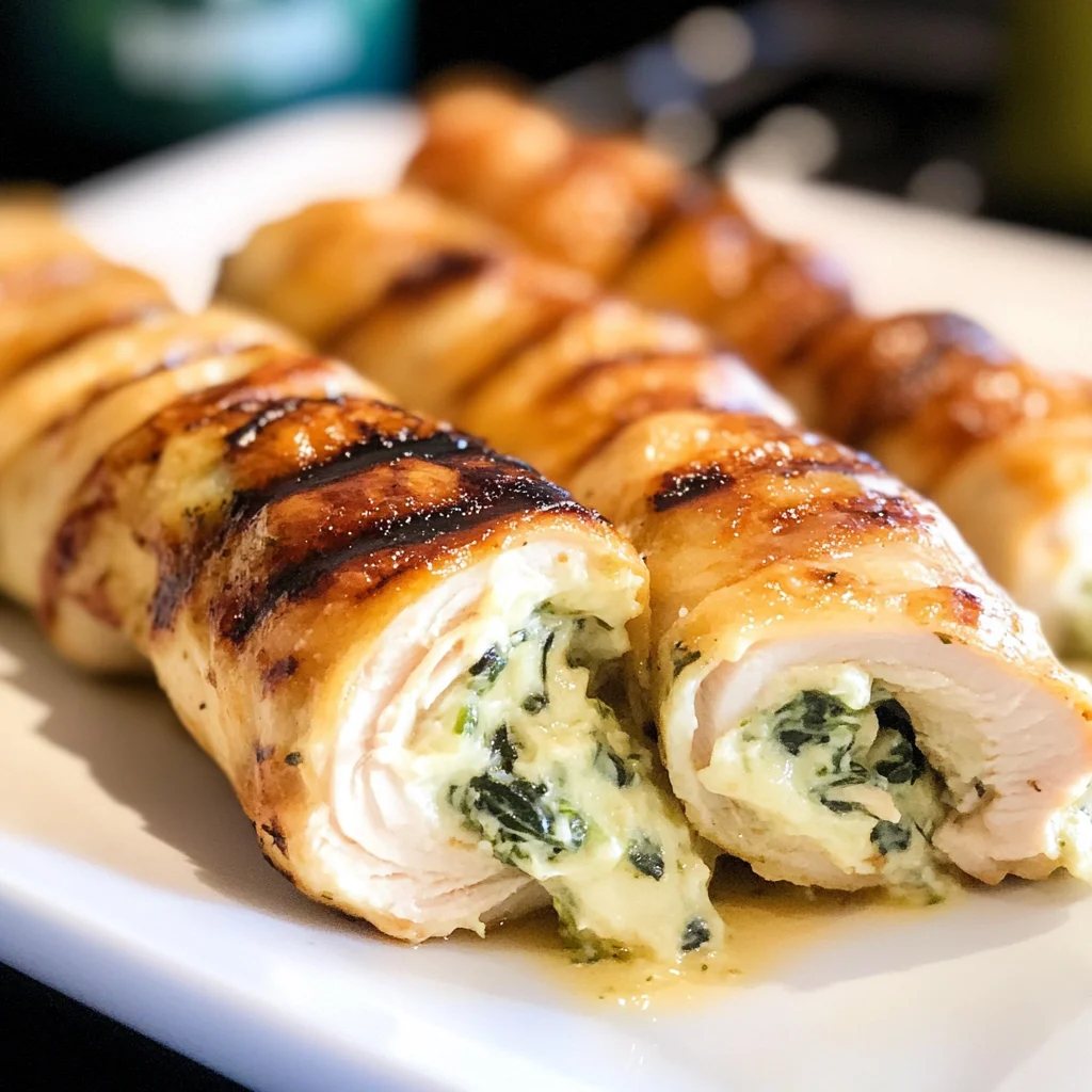 Artichoke Dip Stuffed Grilled Turkey Roll Ups