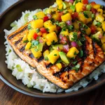 Grilled Salmon with Mango Salsa and Coconut Rice