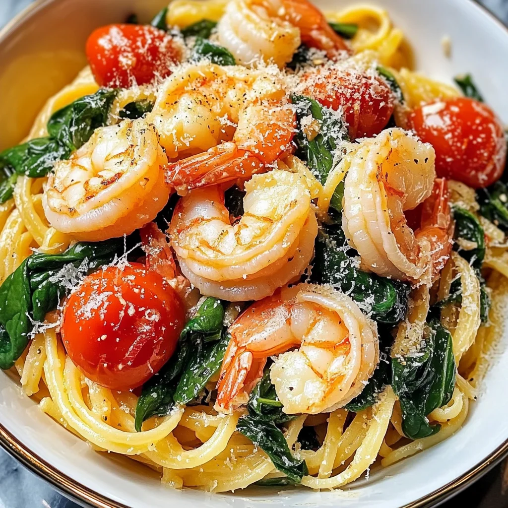 Tomato Spinach Shrimp Pasta Recipe