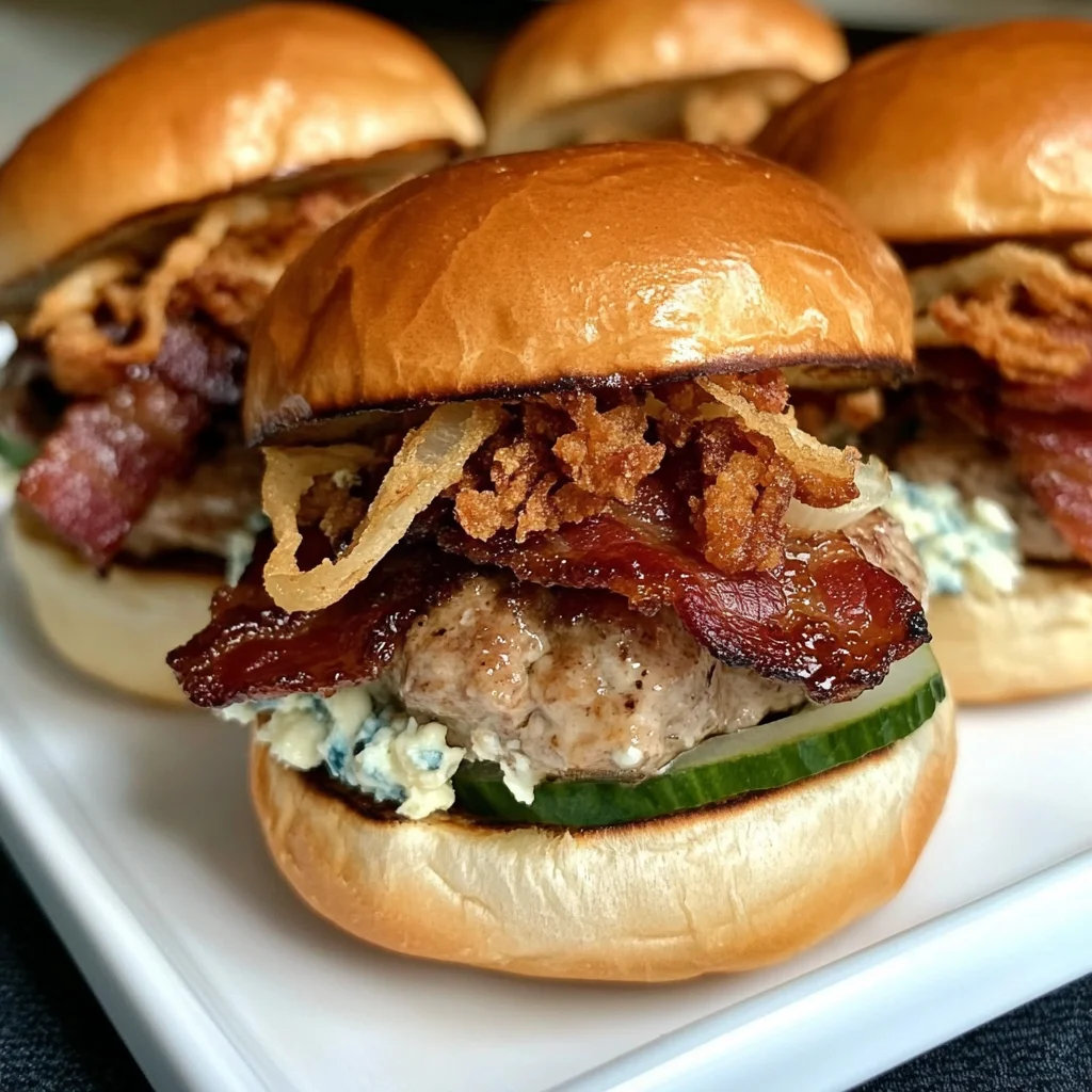 BBQ Turkey Bacon Sliders with Blue Cheese and Crispy Onions